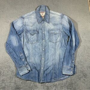 True Religion Blue Denim Casual Button Down Shirt